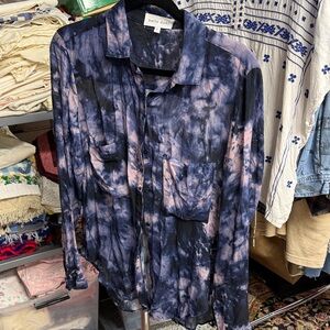 Bella Dahl Navy & Pink Tie-Dye Lightweight Button-Up Shirt